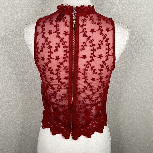 Forever 21 Burgundy Lace Cropped Sleeveless Top Size Small - Picture 5 of 6